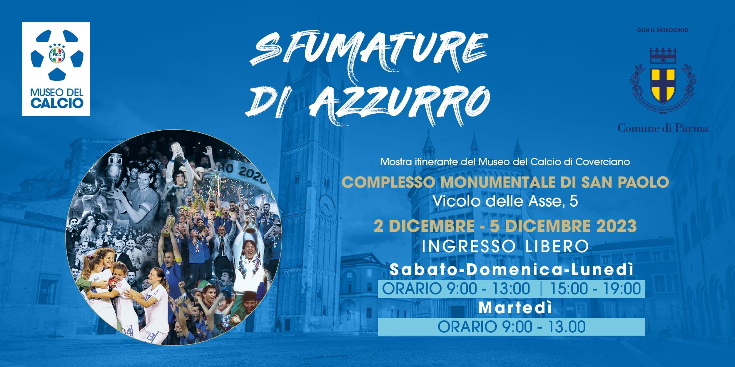 ‘Sfumature di azzurro’ fa tappa a Parma: dal 2 al 5 dicembre la mostra itinerante del Museo del Calcio