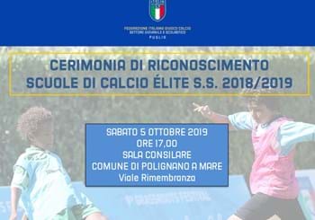 Polignano a Mare, sabato cerimonia consegna targhe Scuole Calcio Elite