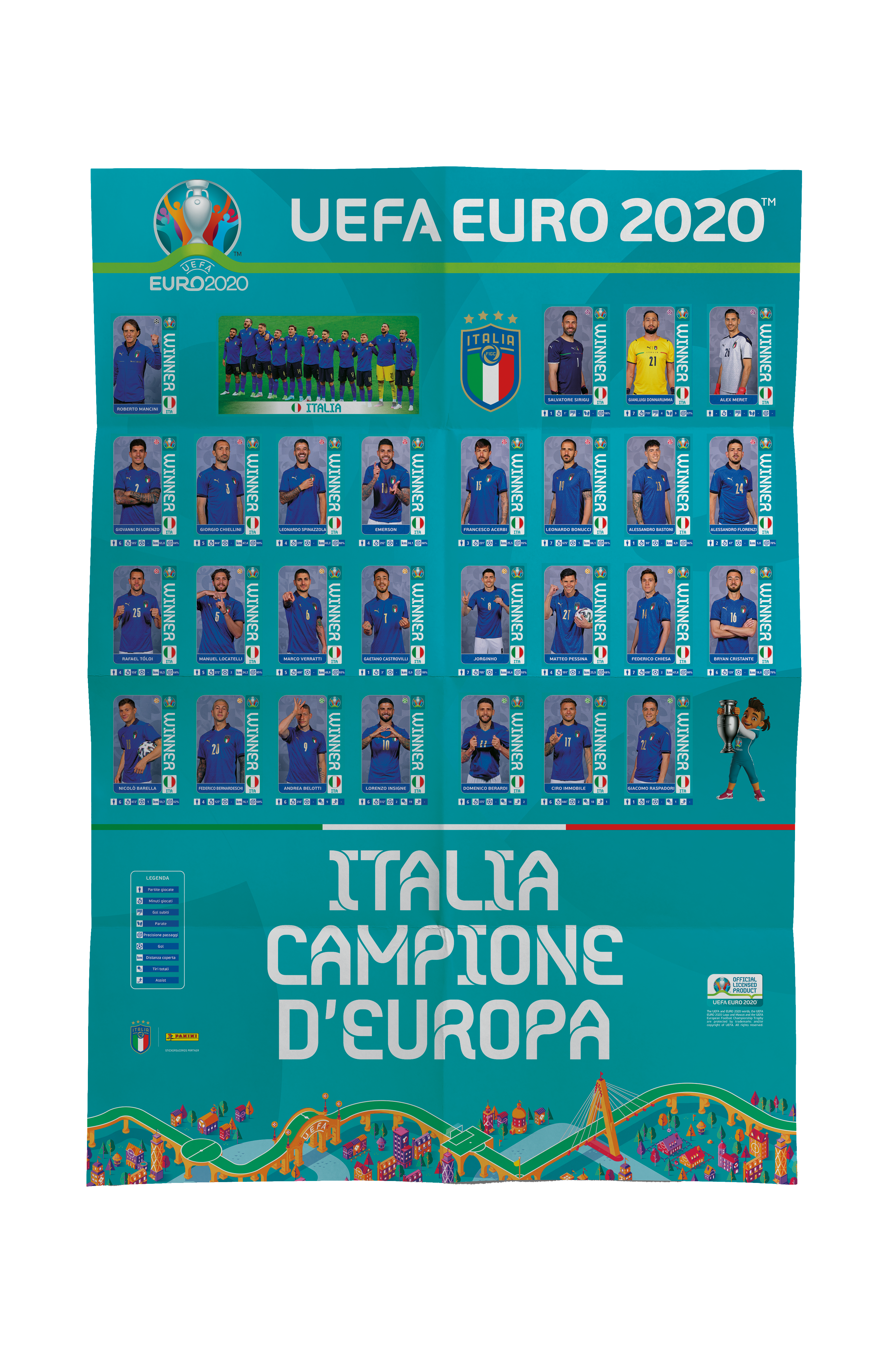 EURO 2020 TOURNAMENT PANINI SQUADRA COMPLETA TEAM ITALY 28 STICKERS