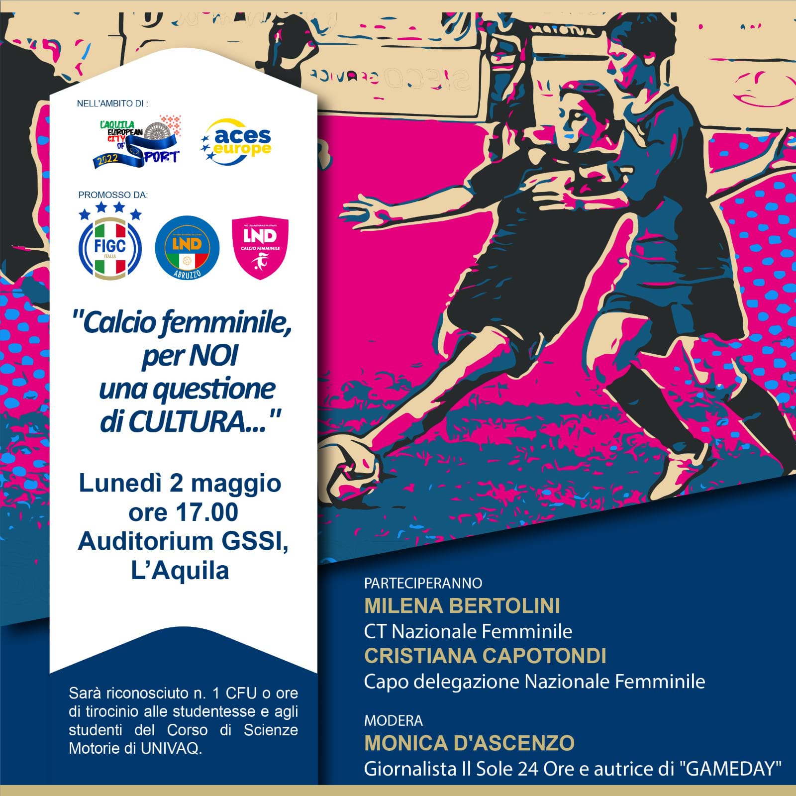 Il 2 maggio all’Aquila l’evento ‘Calcio femminile, per noi una