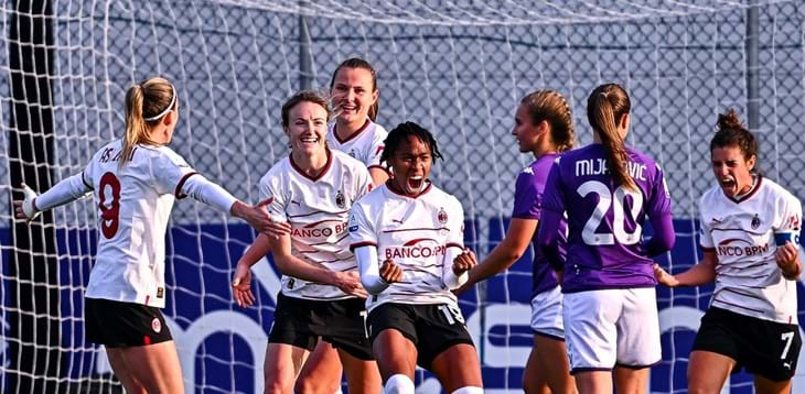 Roma, settima vittoria di fila firmata Serturini e Giacinti. Il Milan travolge la Fiorentina 6-1: doppiette di Thomas e Piemonte