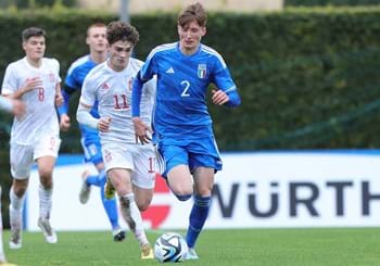 Bovo scores Italy’s first goal in the new adidas shirt but Spain win 3-1