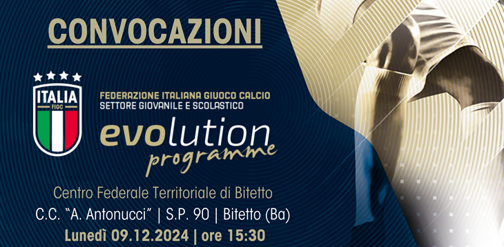 Convocazioni Centro Federale Territoriale di Bari-Bitetto del 9 dicembre 2024