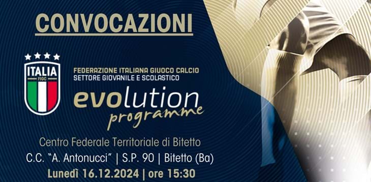 Convocazioni Centro Federale Territoriale di Bari-Bitetto del 16 dicembre 2024