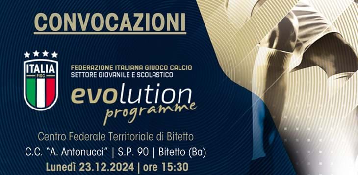 Convocazioni Centro Federale Territoriale di Bari-Bitetto del 23 dicembre 2024