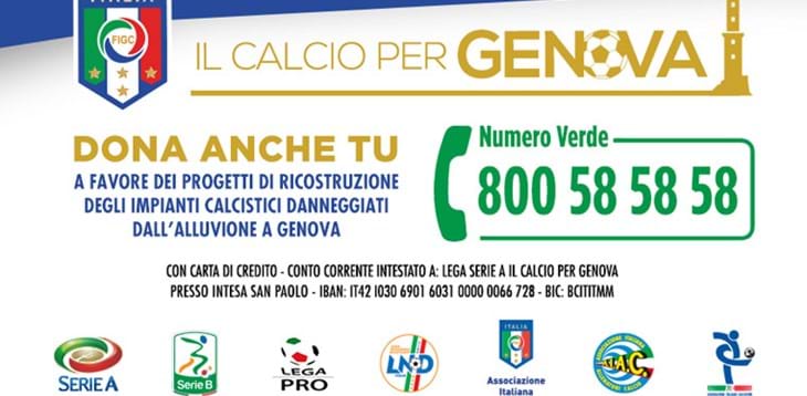 Il Calcio per Genova: attivo il Numero Verde per la ricostruzione degli impianti calcistici