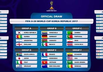 Sorteggiati i gironi del Mondiale: Azzurrini nel Gruppo D con Sudafrica, Uruguay e Giappone